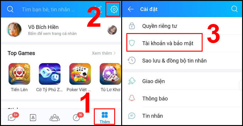 Truy cập Tài khoản và bảo mật